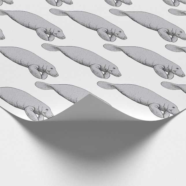 Vintage Manatee Drawing Wrapping Paper (Corner)