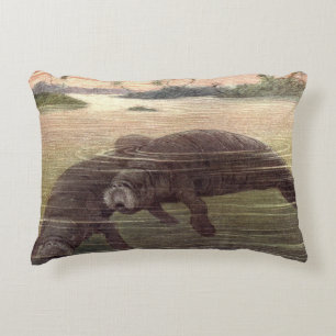Vintage Manatees or Sea Cows, Marine Mammals Decorative Cushion