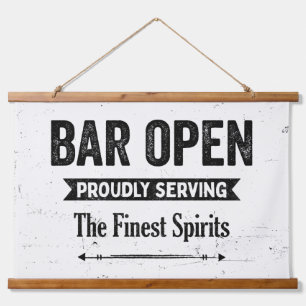 Vintage Mancave Black and White Bar Sign Hanging Tapestry