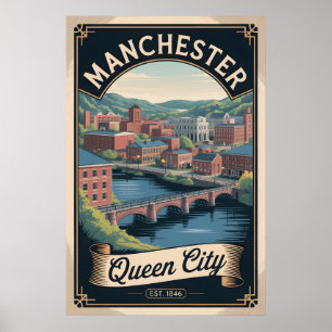 Vintage Manchester New Hampshire Retro Travel Poster