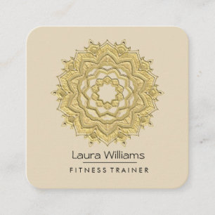 Vintage Mandala Lotus Flower Gold Yoga Instructor Square Business Card