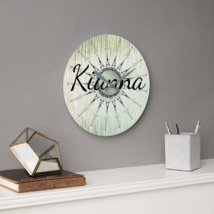 Vintage Mandala on Minty Glass Personalized Large Clock