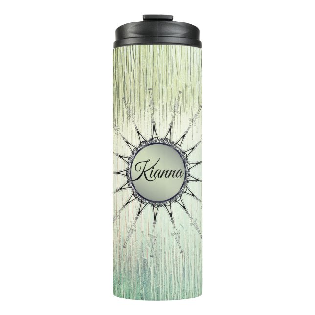 Vintage Mandala on Minty Green Personalized  Thermal Tumbler (Front)