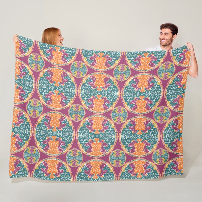 Vintage Mandala Pattern - Bohemian Chic 3 Fleece Blanket (In Situ)