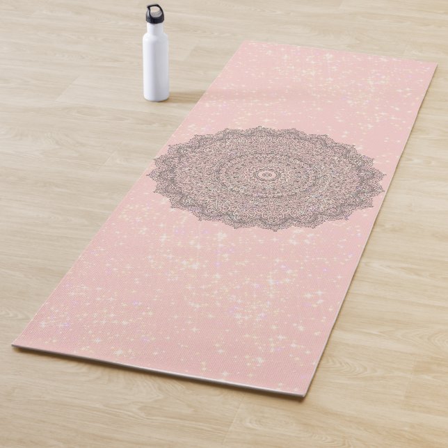 Vintage Mandala Shimmery Stars on Pink Yoga Mat (In Situ)