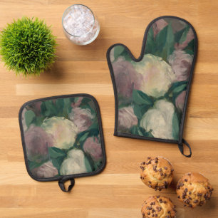 Vintage Manet Painting Peonies in Vase Oven Mitt & Pot Holder Set