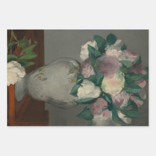 Vintage Manet Painting Peonies in Vase Wrapping Paper Sheet