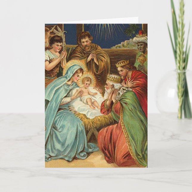 Vintage Manger Scene Christmas Card (Front)