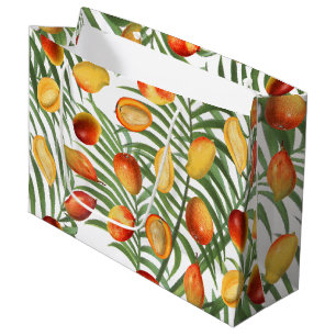 Vintage Mango & Greenery Summer Fruit Pattern Large Gift Bag