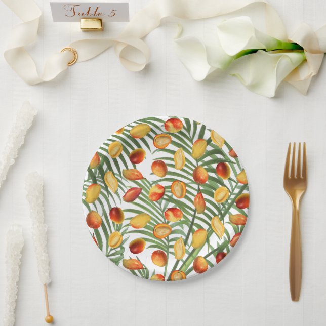 Vintage Mango & Greenery Summer Fruit Pattern Paper Plate (Wedding)