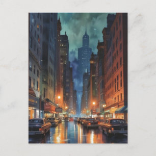 Vintage Manhattan New York City Night Painting Postcard