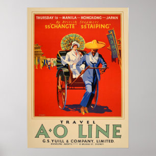 Vintage Manila Hong Kong Japan Australia Travel Poster