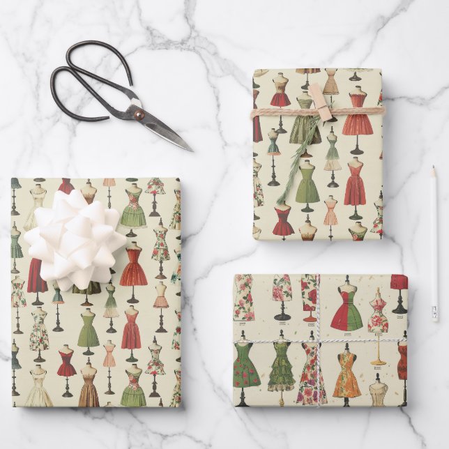 Vintage Mannequins Pattern Wrapping Paper Sheet (Front)