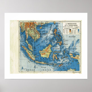 Vintage map, 1920, French,L'IndoChine et Insolinde Poster