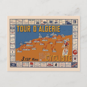 Vintage Map, Algeria Cycle race 1949 Postcard