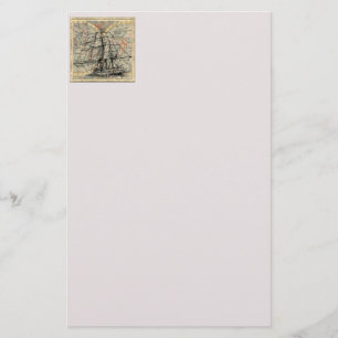 Vintage Map And Ship Stationery