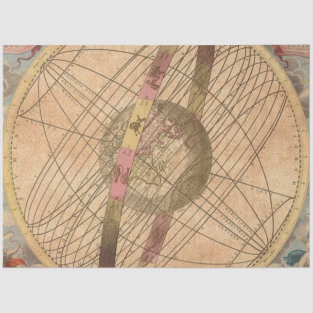 Vintage Map Antique Decoupage Nautical Compass  Tissue Paper (Front)