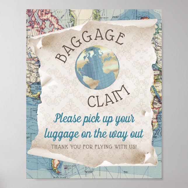 Vintage Map Baby Shower Favour Sign (Front)