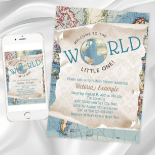 Vintage Map Baby Shower Invitations