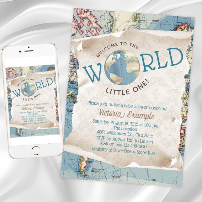 Vintage Map Baby Shower Invitations (Vintage map baby shower invitation. Instant download and printed invitations available.)