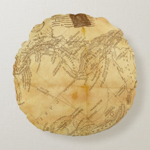 Vintage map background paper round cushion