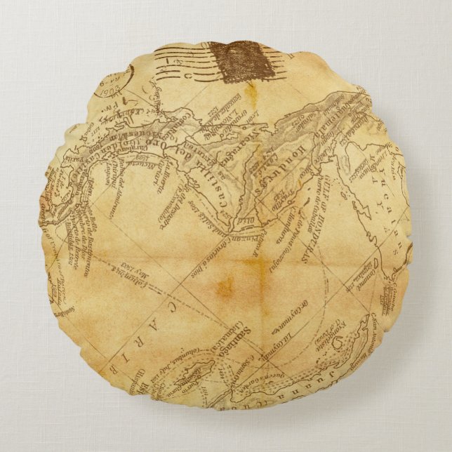Vintage map background paper round cushion (Front)