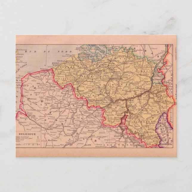 Vintage map, Begium, circa 1920 Postcard (Front)