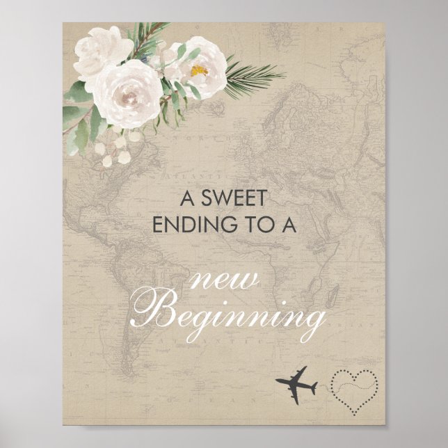 Vintage Map Bridal Shower A Sweet Ending Sign (Front)