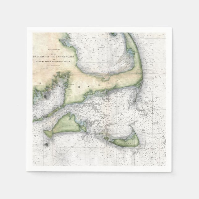 Vintage Map Cape Cod, Nantucket Martha's Vineyard Napkin (Front)