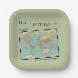 Vintage Map Custom Retirement Party Paper Plate