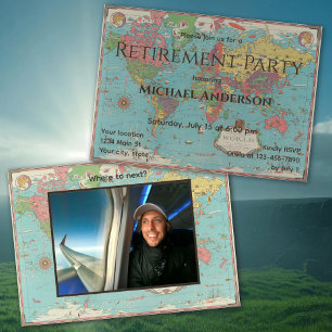 Vintage Map Custom Retirement Party Photo Invitation