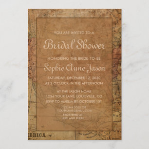 Vintage Map Destination Bridal Shower Invitation