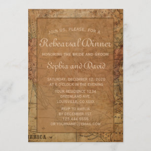 Vintage Map Destination Rehearsal Dinner Invite