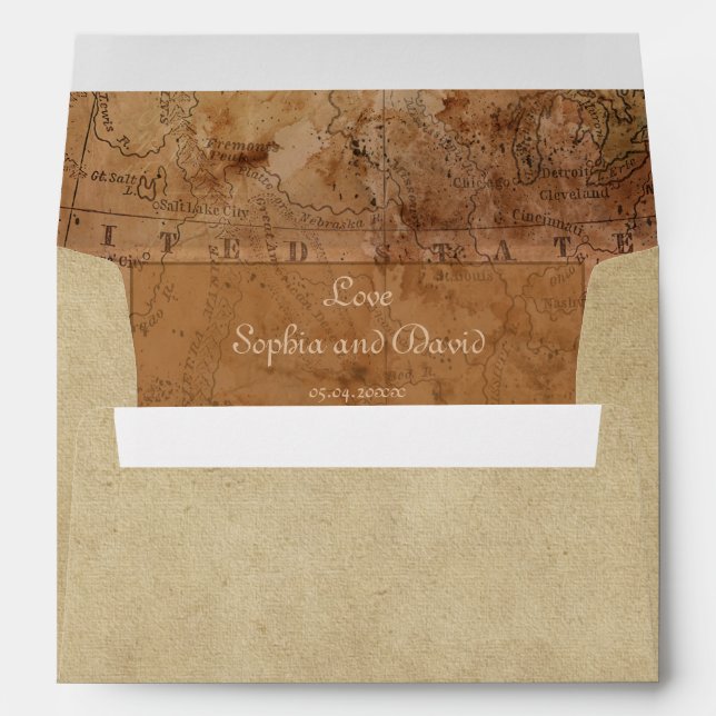 Vintage Map Destination Wedding Custom Envelope (Back (Bottom))