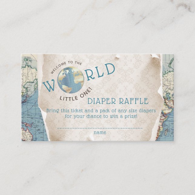 Vintage Map Diaper Raffle Tickets Enclosure Card (Front)
