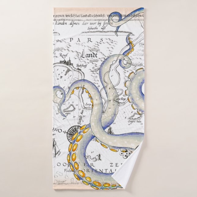 Vintage Map Grunge Tentacles Bath Towel Set (Bath Towel)