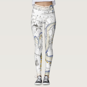 Vintage Map Grunge Tentacles Leggings