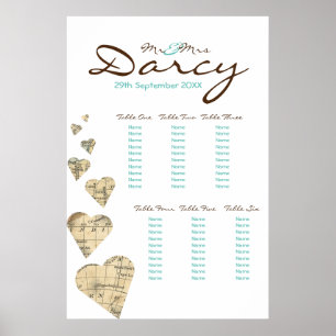 Vintage Map Heart Seating Chart