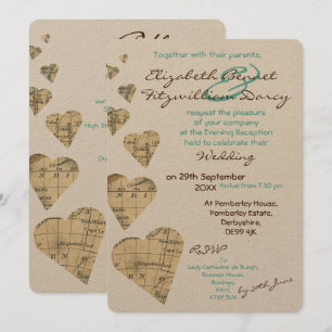 Vintage Map Hearts Evening Invitation