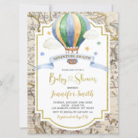 Vintage Map Hot Air Balloon Adventure Baby Shower