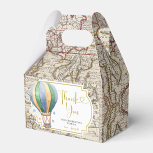 Vintage Map Hot Air Balloon Baby Shower Favour Box