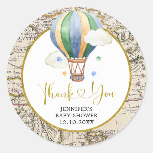 Vintage Map Hot Air Balloon Baby Shower Thank You Classic Round Sticker