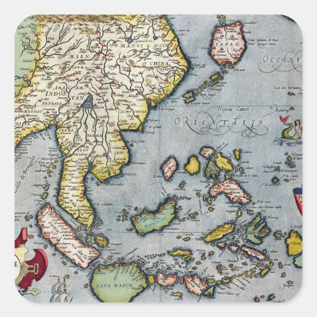 Vintage Map | India to New Guinea Square Sticker (Front)