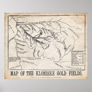 Vintage Map - Klondike - Dawson Gold Fields 1898 Poster