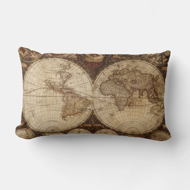 Vintage Map Lumbar Cushion (Front)
