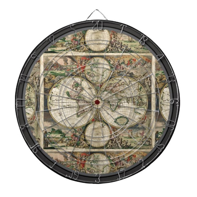 Vintage Map Multi-Target Dartboard (Front)