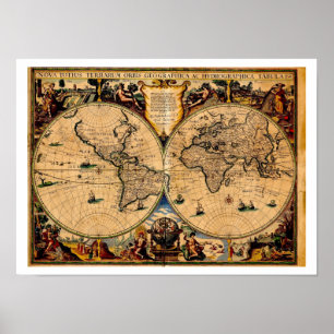 Vintage Map Nova totius terrarum 1625 Poster