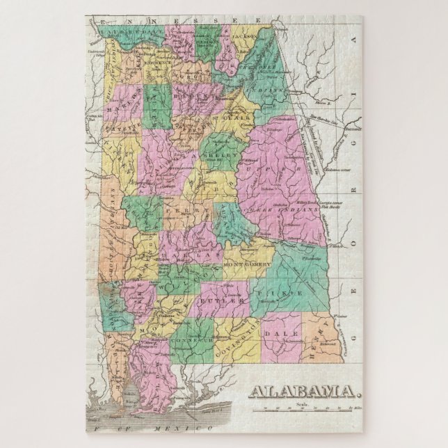 Vintage Map of Alabama (1827) Jigsaw Puzzle (Vertical)