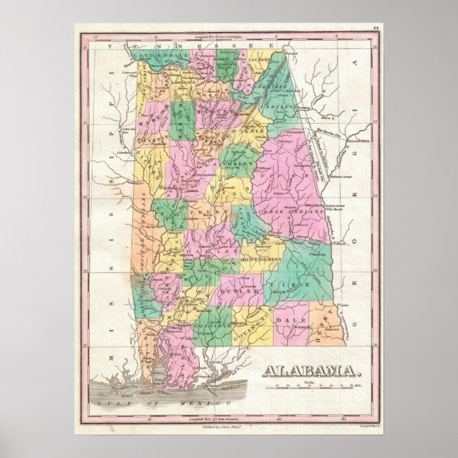 Vintage Map of Alabama (1827) Poster (Front)