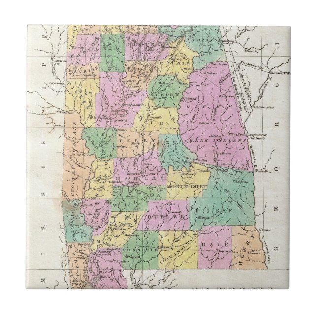 Vintage Map of Alabama (1827) Tile (Front)